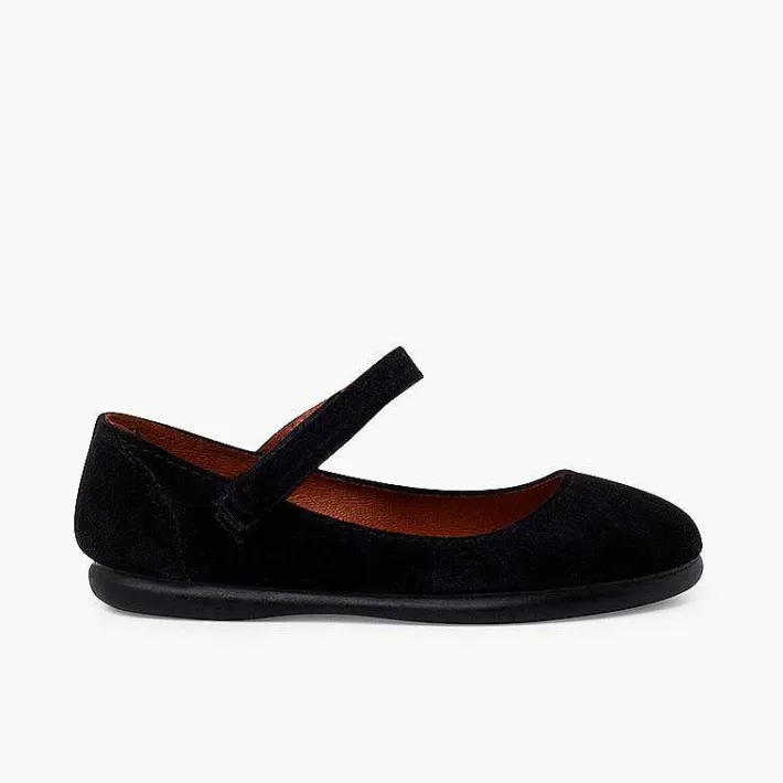 Pisamonas Mary Janes>Suede Mary Janes Girls Button Strap