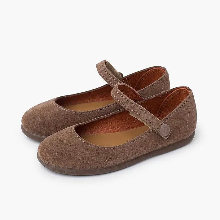 Pisamonas Mary Janes>Suede Mary Janes Girls Button Strap
