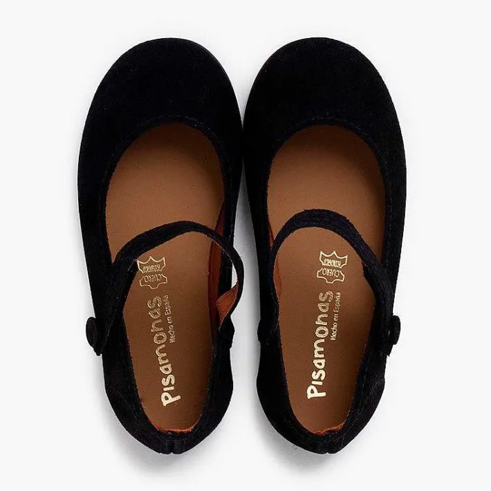 Pisamonas Mary Janes>Suede Mary Janes Girls Button Strap