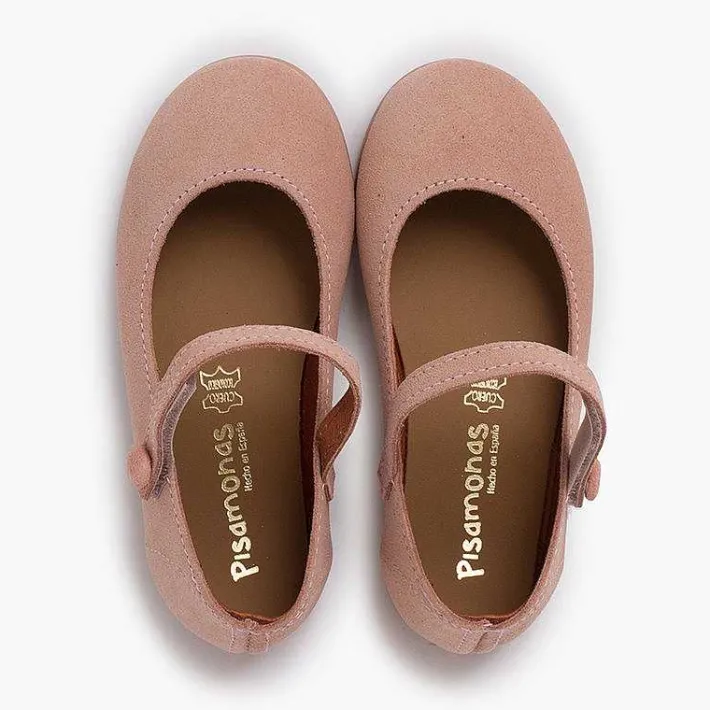Pisamonas Mary Janes>Suede Mary Janes Girls Button Strap