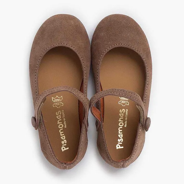 Pisamonas Mary Janes>Suede Mary Janes Girls Button Strap