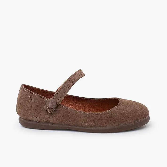 Pisamonas Mary Janes>Suede Mary Janes Girls Button Strap