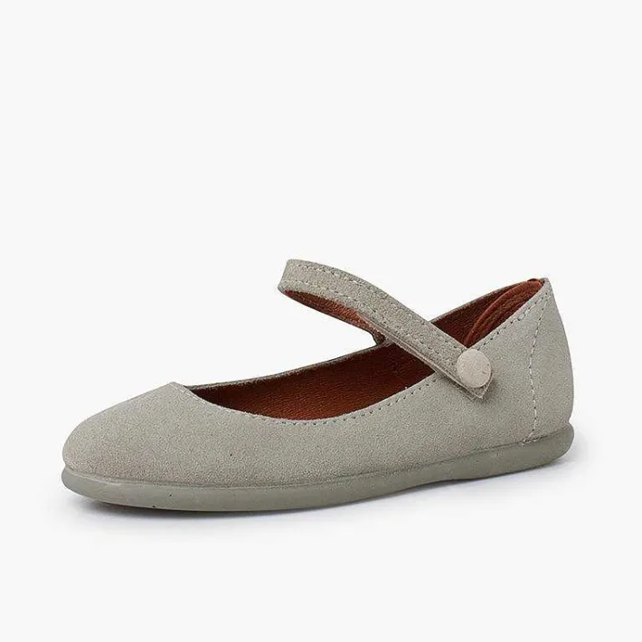 Pisamonas Mary Janes>Suede Mary Janes Girls Button Strap