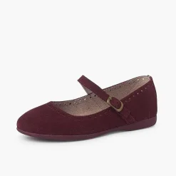 Pisamonas Mary Janes>Suede Mary Janes With Fine Buckle And Punctured Design