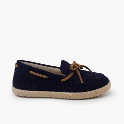 Pisamonas Moccasins And Loafers>Suede Moccasins With Jute Sole And Laces