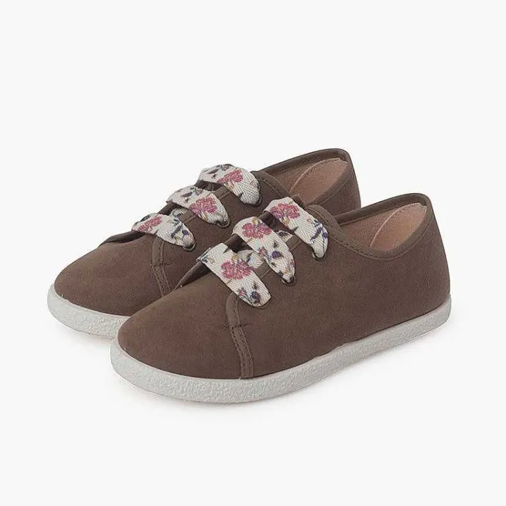 Pisamonas Trainers>Suede Trainers With Flowered Laces