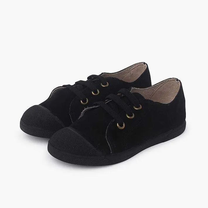 Pisamonas Trainers>Suede Trainers With Rubber Toe Cap And Laces