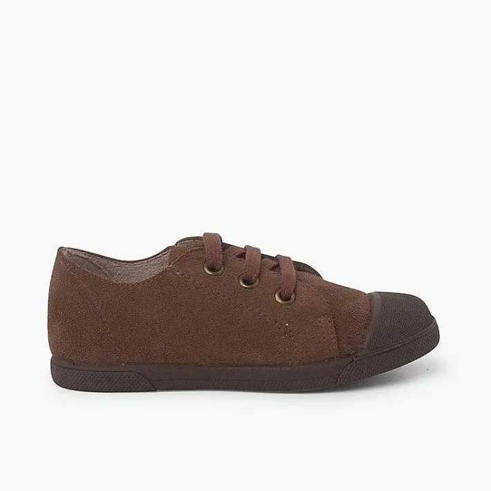 Pisamonas Trainers>Suede Trainers With Rubber Toe Cap And Laces