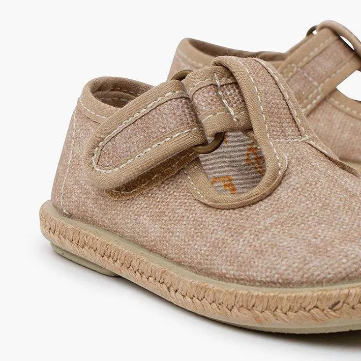 Pisamonas T-Bar Shoes>T-Bar Shoes Organic Cotton Jute Soles
