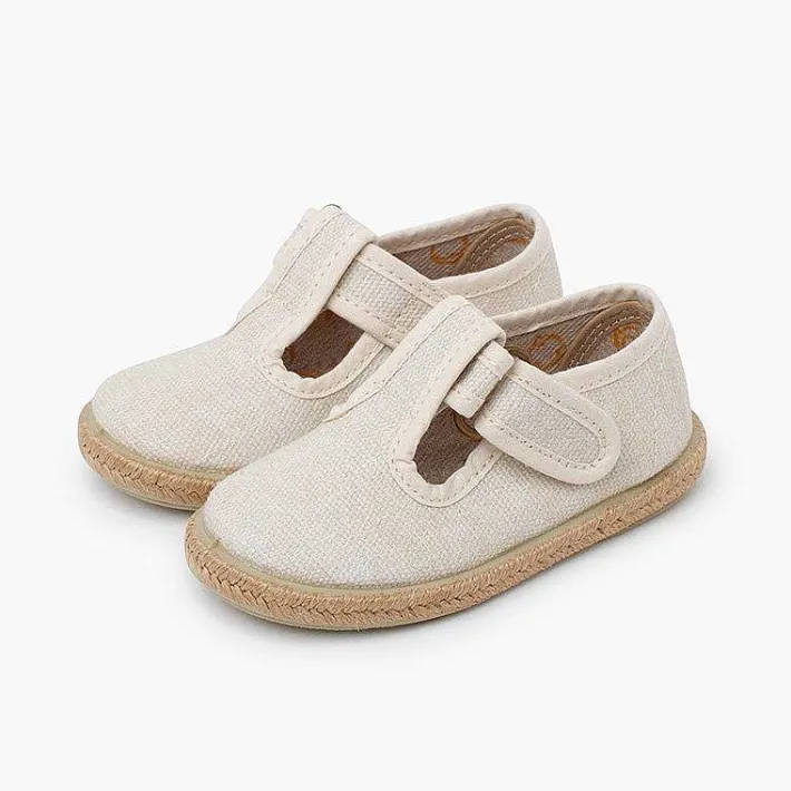Pisamonas T-Bar Shoes>T-Bar Shoes Organic Cotton Jute Soles