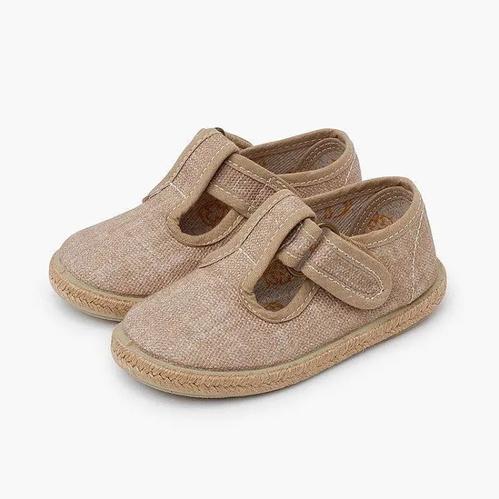 Pisamonas T-Bar Shoes>T-Bar Shoes Organic Cotton Jute Soles