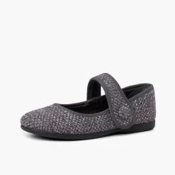 Pisamonas Mary Janes>Tweed Mary Janes With Strap Closure