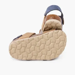 Pisamonas Sandals>Two-Tone Double Buckle Kids Bio Sandals Colour Blue Jeans And Beige
