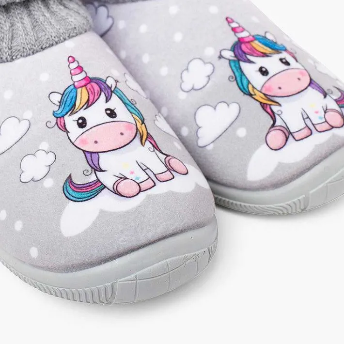 Pisamonas Slippers>Unicorn Wool Sock Neck Slippers Colour Grey