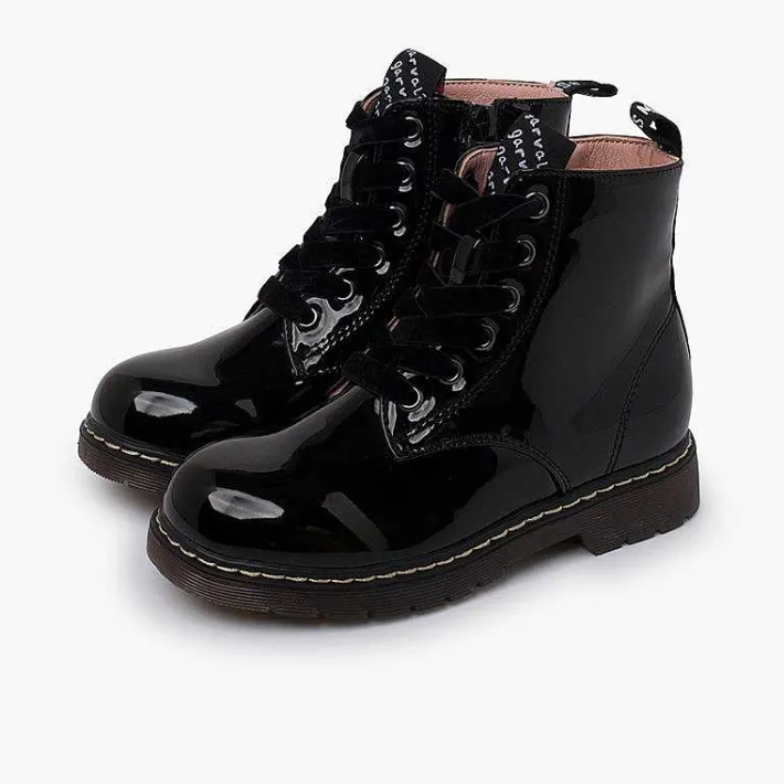 Pisamonas Boots>Velvet Laced Boots Type Patent Leather Garvalin