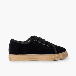Pisamonas Trainers>Velvet Lace-Up Trainers With Wide Sole For Kids