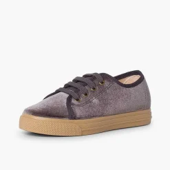 Pisamonas Trainers>Velvet Lace-Up Trainers With Wide Sole For Kids