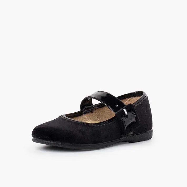 Pisamonas Mary Janes>Velvet Mary Jane Wide Strap Type Patent Leather