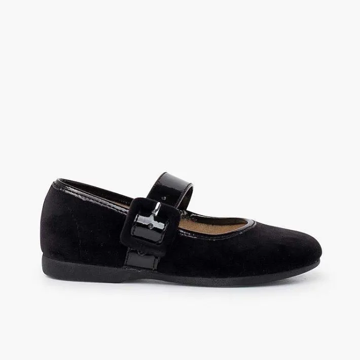 Pisamonas Mary Janes>Velvet Mary Jane Wide Strap Type Patent Leather