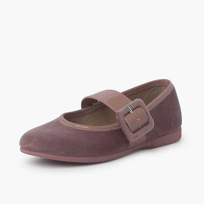 Pisamonas Mary Janes>Velvet Mary Jane Wide Strap Type Patent Leather