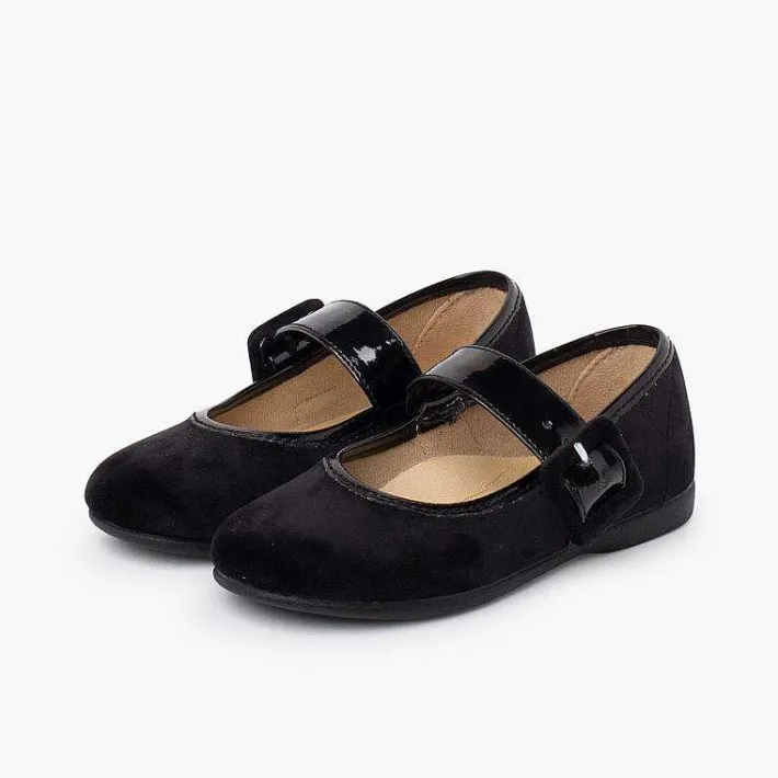 Pisamonas Mary Janes>Velvet Mary Jane Wide Strap Type Patent Leather