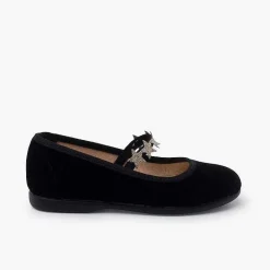 Pisamonas Mary Janes>Velvet Mary Janes Elastic Little Stars
