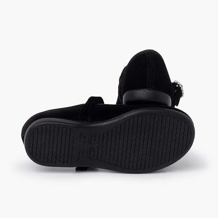 Pisamonas Mary Janes>Velvet Mary Janes With Jewel Buckle