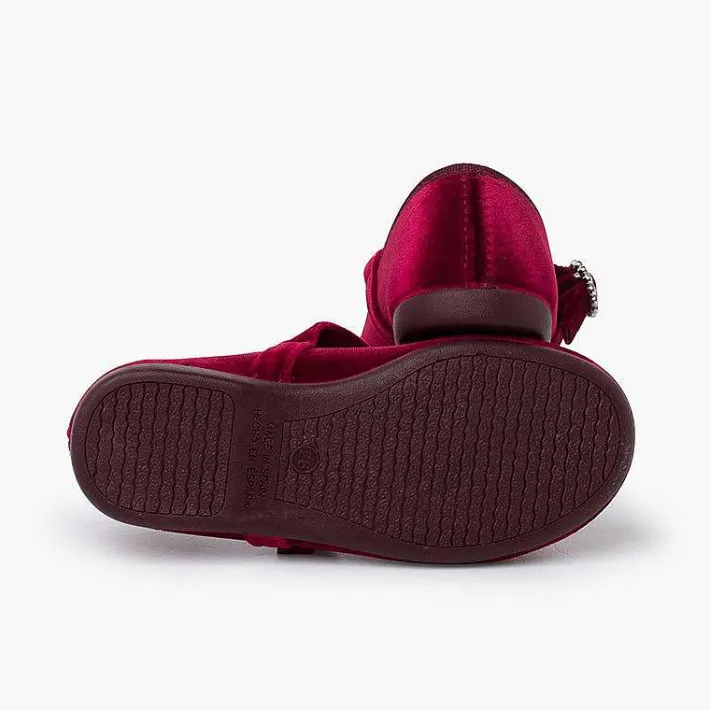 Pisamonas Mary Janes>Velvet Mary Janes With Jewel Buckle