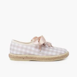 Pisamonas Espadrilles>Vichy Squares And Jute Trainers With Satin Laces