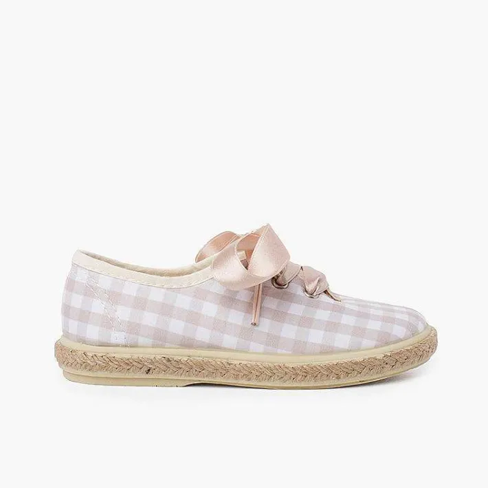 Pisamonas Espadrilles>Vichy Squares And Jute Trainers With Satin Laces