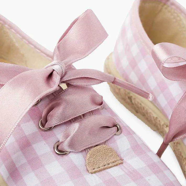 Pisamonas Espadrilles>Vichy Squares And Jute Trainers With Satin Laces