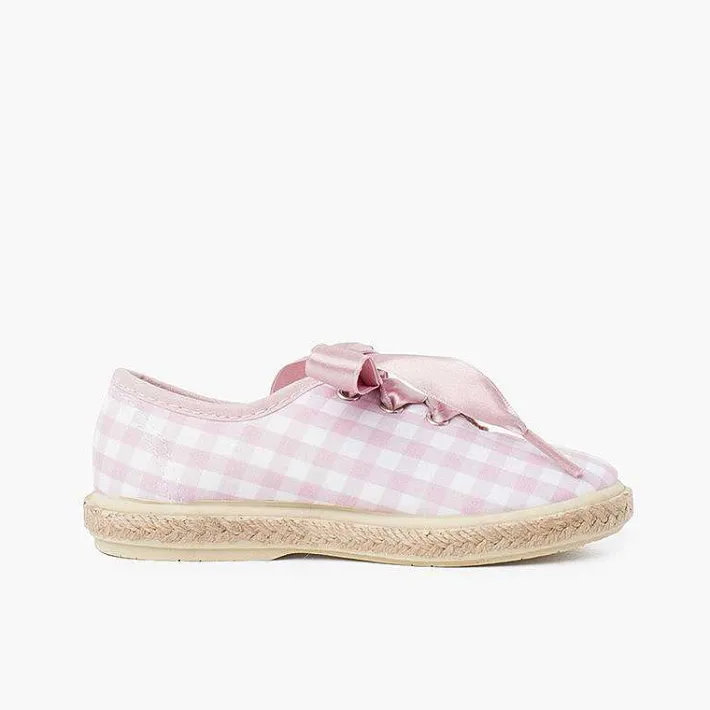 Pisamonas Espadrilles>Vichy Squares And Jute Trainers With Satin Laces