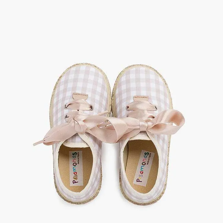 Pisamonas Espadrilles>Vichy Squares And Jute Trainers With Satin Laces
