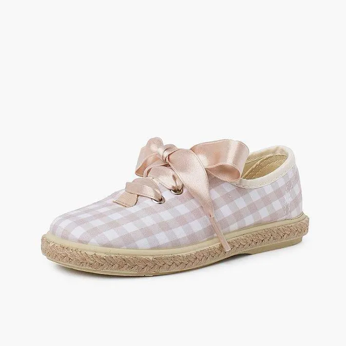 Pisamonas Espadrilles>Vichy Squares And Jute Trainers With Satin Laces
