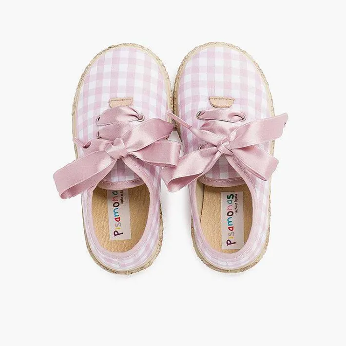 Pisamonas Espadrilles>Vichy Squares And Jute Trainers With Satin Laces