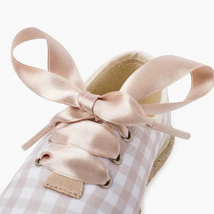 Pisamonas Espadrilles>Vichy Squares And Jute Trainers With Satin Laces