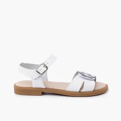 Pisamonas Sandals>Wide Strap Adherent Flower Sandal With Buckle Closure