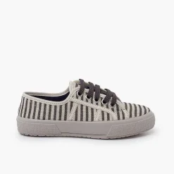 Pisamonas Trainers>Wide-Soled Striped Trainers Colour Crudo Y Gris