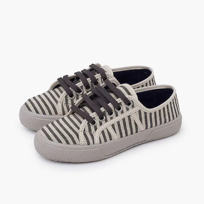 Pisamonas Trainers>Wide-Soled Striped Trainers Colour Crudo Y Gris