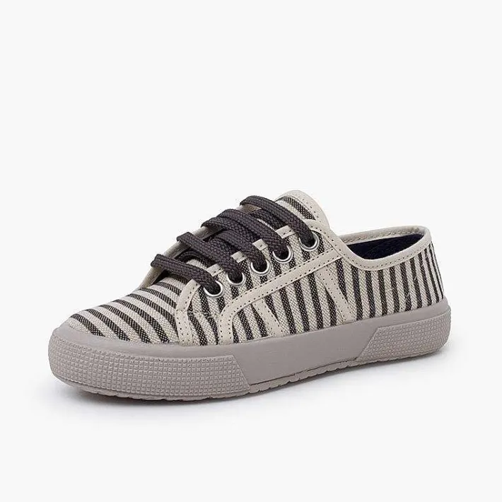 Pisamonas Trainers>Wide-Soled Striped Trainers Colour Crudo Y Gris