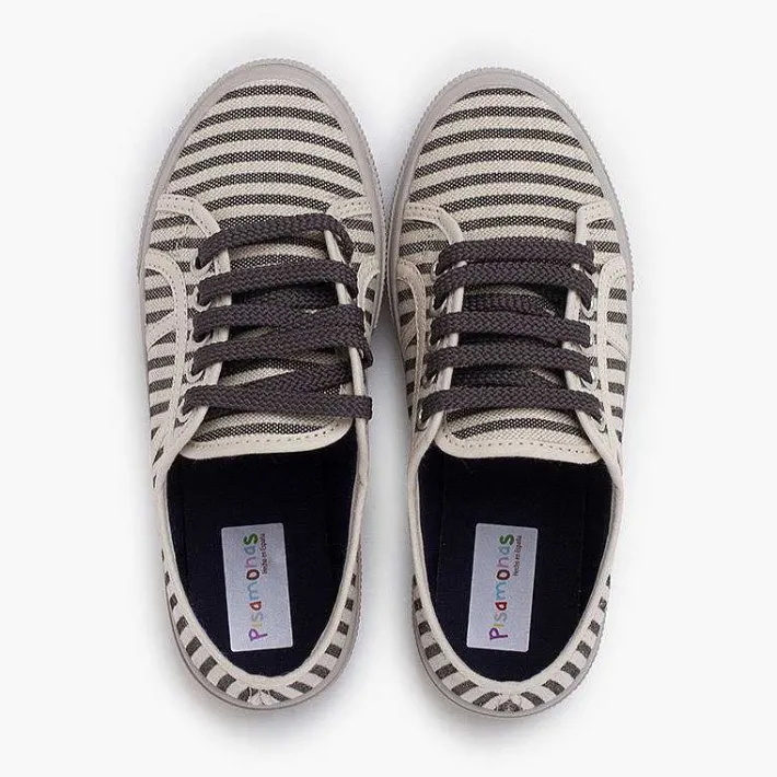 Pisamonas Trainers>Wide-Soled Striped Trainers Colour Crudo Y Gris